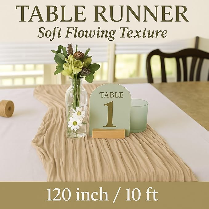 12 Pack Brown Cheesecloth Table Runner – 10FT x 12pcs Rustic Gauze Table Runners - Image 2