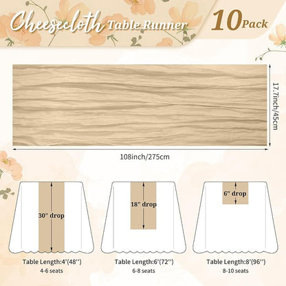 Pesonlook Cheesecloth Table Runner Beige, 10 Pack 17.7x108 inch, Long | Rustic - Image 2