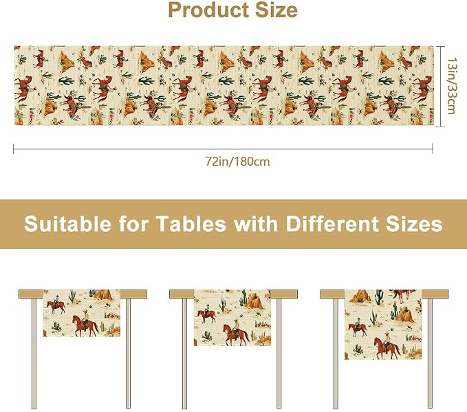 Western Boy Horse Burlap Table Runner Seasonal Spring Fall Kitchen Dining Linen - Image 6