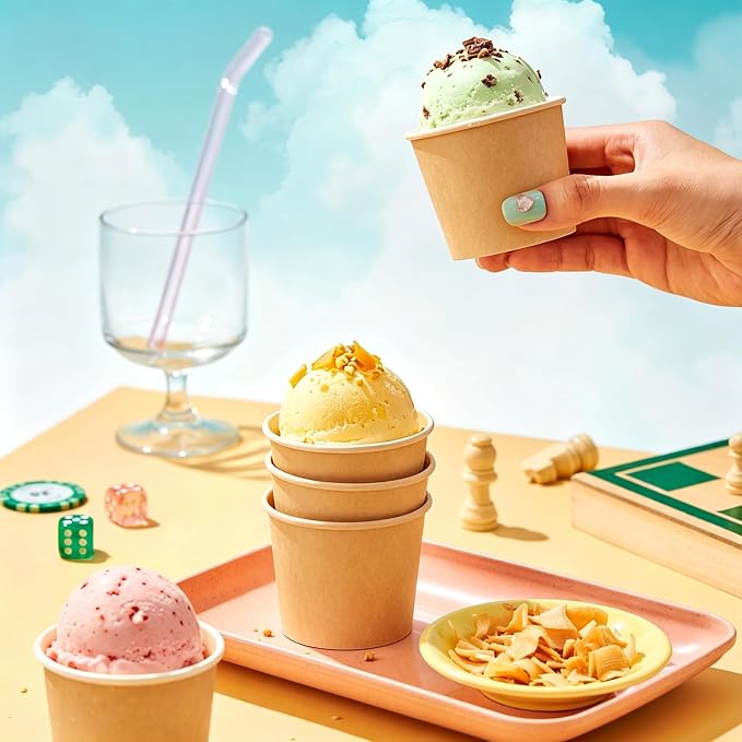 Lamosi Disposable Kraft Ice Cream Bowls 100 Count, 11 oz Paper Sundae Cups | - Image 4