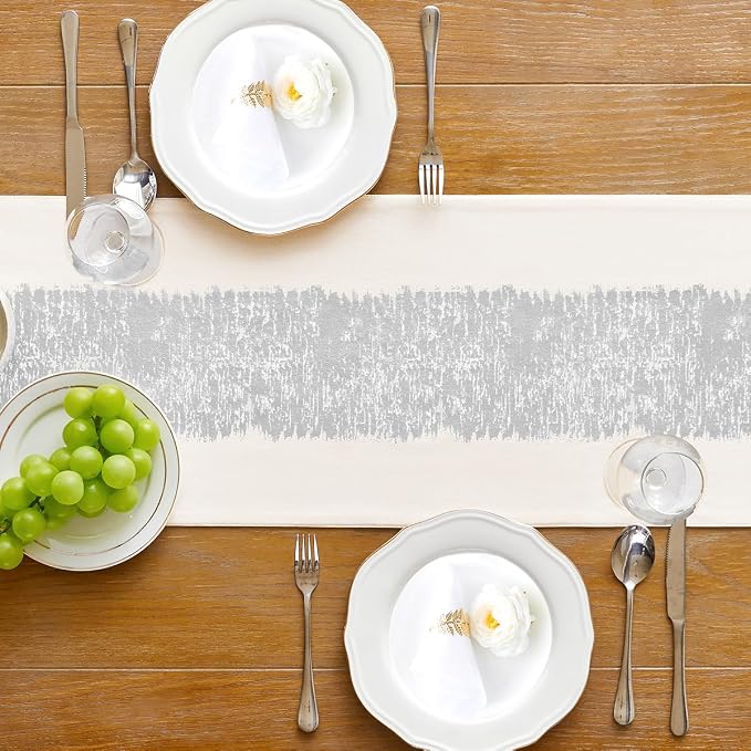 Metallic Style Silver Table Runner, Table Runners 108 Inches Long | Cotton - Image 4