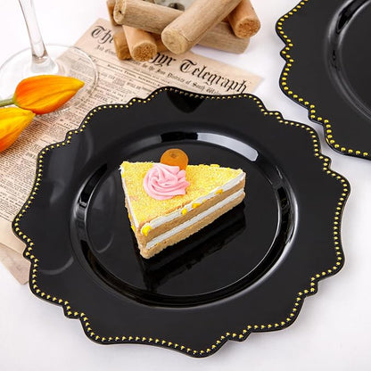 COLOSUS Black Plastic Plates Set,Heavy Duty Black Disposable Plates for 50 guests,Include 50PCS 10.5inch Dinner Plate and 50PCS 8.25 inch Dessert Plate for Halloween Party/Wedding/New Year/Birthday
