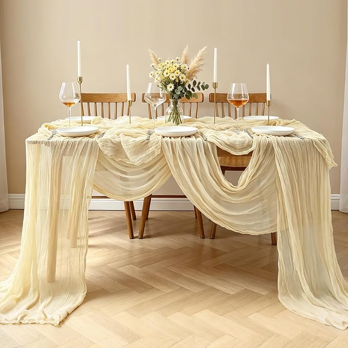 3Pcs Beige Table Runner, 10FT Rustic Cheesecloth Table Runner 35*120inch Boho - Image 8