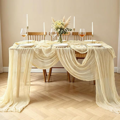 3Pcs Beige Table Runner, 10FT Rustic Cheesecloth Table Runner 35*120inch Boho - Image 8