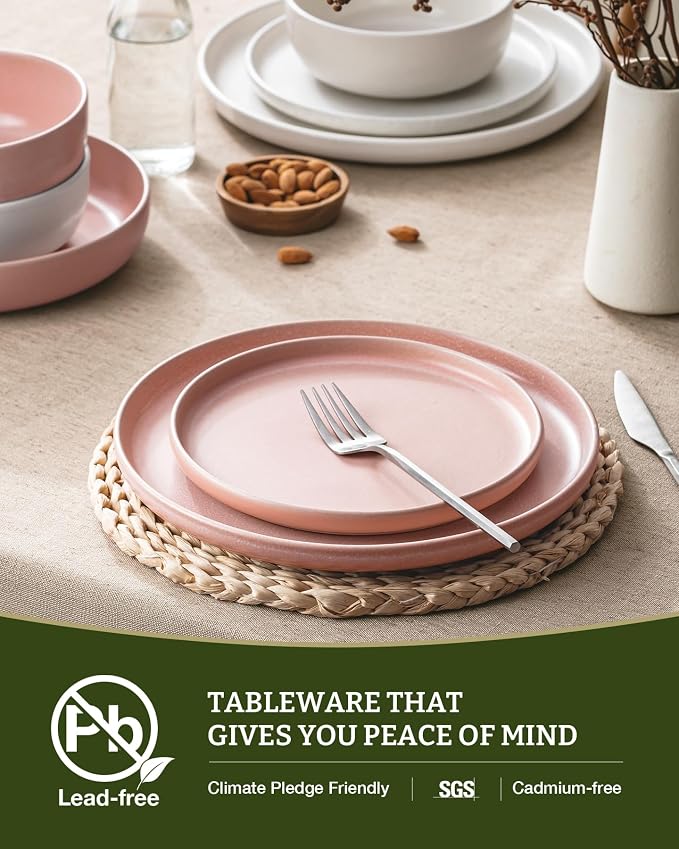 Famiware Milkyway 12-Piece Dinnerware Set, Matte Beige White & Light Pink | - Image 5