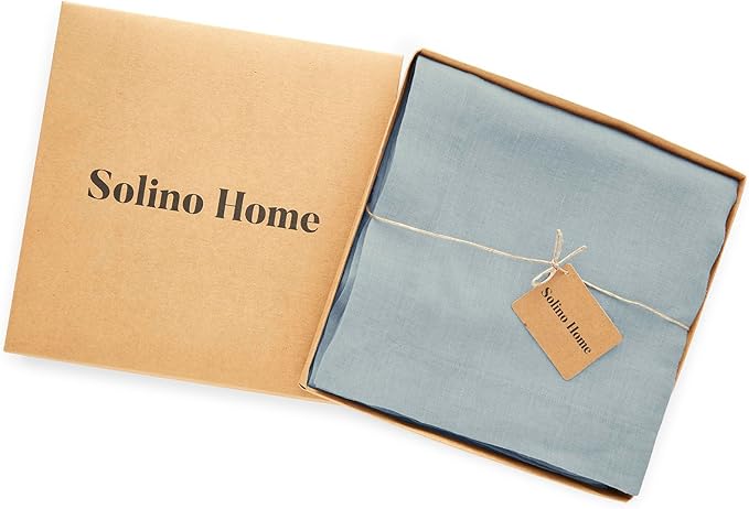 Solino Home Dusty Blue Linen Tablecloth 70 x 70 Inch - 100% Pure Linen Square Table Cloth - Sonoma, Machine Washable Tablecloth for Winter, Spring, Easter