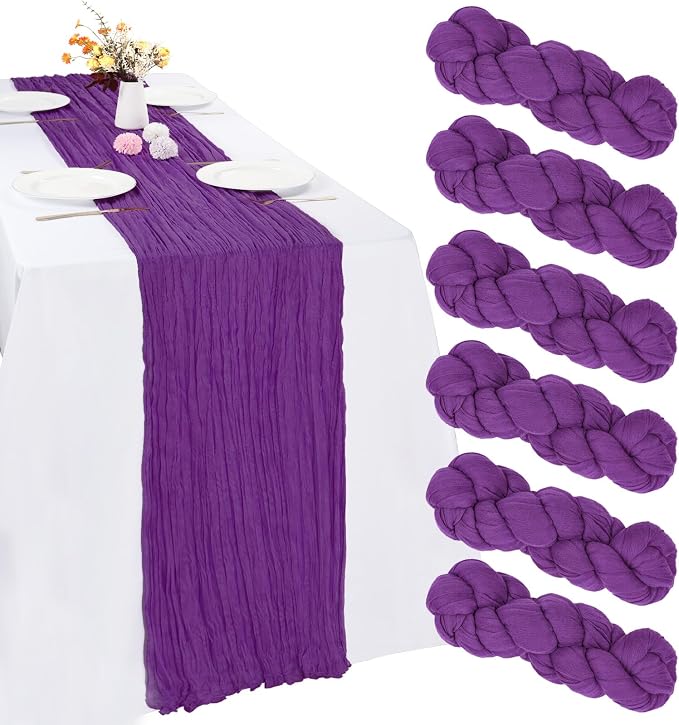 6 Pack Purple Cheesecloth Table Runner 35 x 120 Inch | Boho Gauze Fabric by RestfulGlow