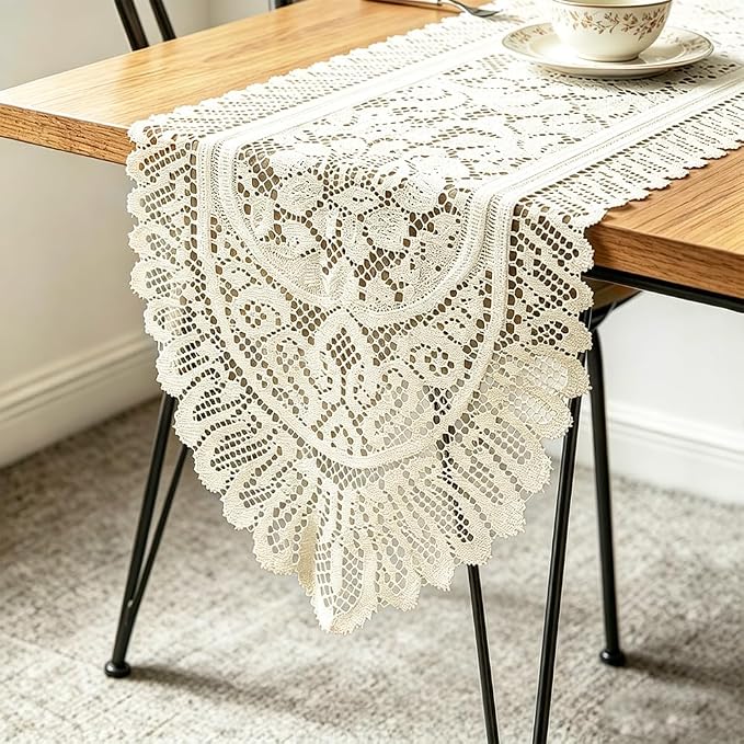Tinsow 2 Pack Cotton Crochet Lace Rectangular Table Runner Dresser Scarf Doilies by Tinsow