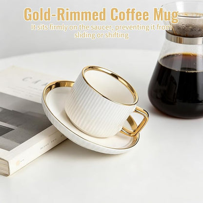 8.5oz Cappuccino Cups with Saucers Set of 6, Ceramic Coffee Cup and Saucer with - Image 4