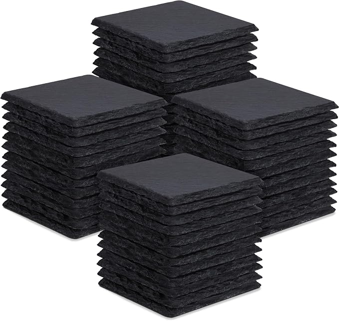 48 Pieces Slate Drink Coasters, GOH DODD 4 Inch Black Coasters Stone Coaster Set by GOHDODD