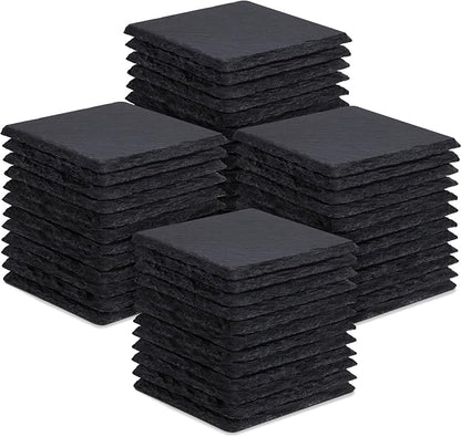 48 Pieces Slate Drink Coasters, GOH DODD 4 Inch Black Coasters Stone Coaster Set by GOHDODD