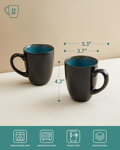 Pokini Coffee Mug 15 oz, Ceramic Coffee Mugs Set of 4, Reactive Glaze Mug - Image 2