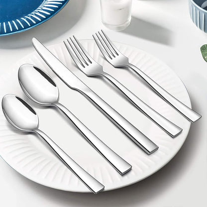 E-far 60-Piece Silverware Set, Stainless Steel Flatware Set Service - Image 5