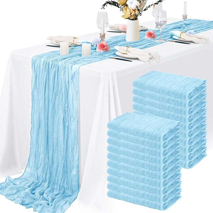 8 Pack Light Blue Cheesecloth Table Runner 10FT Long Boho Gauze Fabric Table by Lamshionow