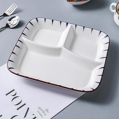 Ceramic Divided Porcelain Dinner Plate - 10 Inch, Breakfast, Lunch, Bowl, Portion Control, Salad - Kitchen Tableware