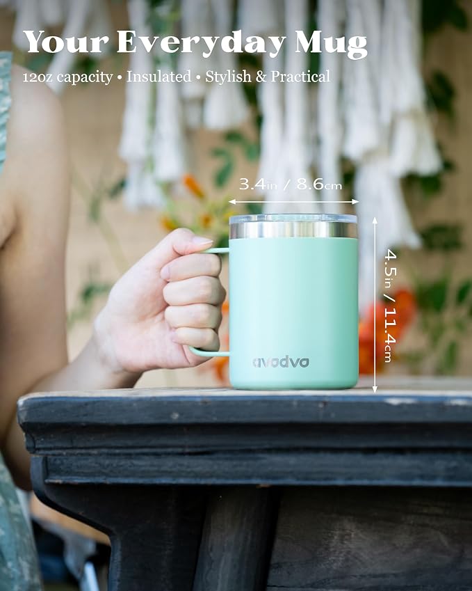 12oz Insulated Coffee Mug with Lid – Includes Two Lids, Stainless Steel Coffee - Image 4