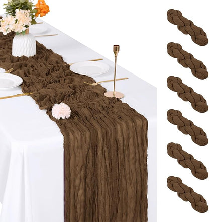 6 Pack Brown Cheesecloth Table Runner, 17 x 108 inch, Semi Sheer Boho Cheese by ACSUIT