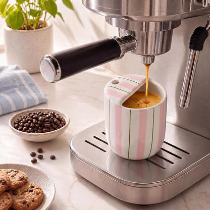 Ceramic Mug with Sip Hole 10 oz Pink Green Striped Ceramic Coffee Mug Hand - Image 5