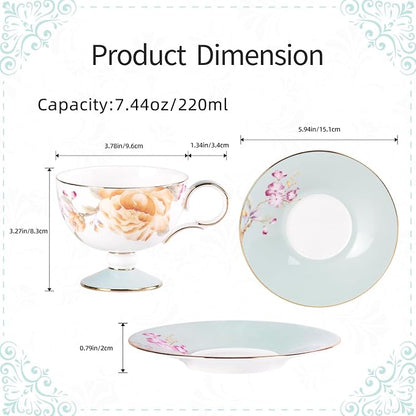 KAMMAK Tea Cups Set of 2, Ceramic Floral Pattern Demitasse Cup | Porcelain - Image 2