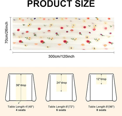 Table Runner 10FT Floral Gauze Tea Party Decorations Embroidery | Champagne - Image 3