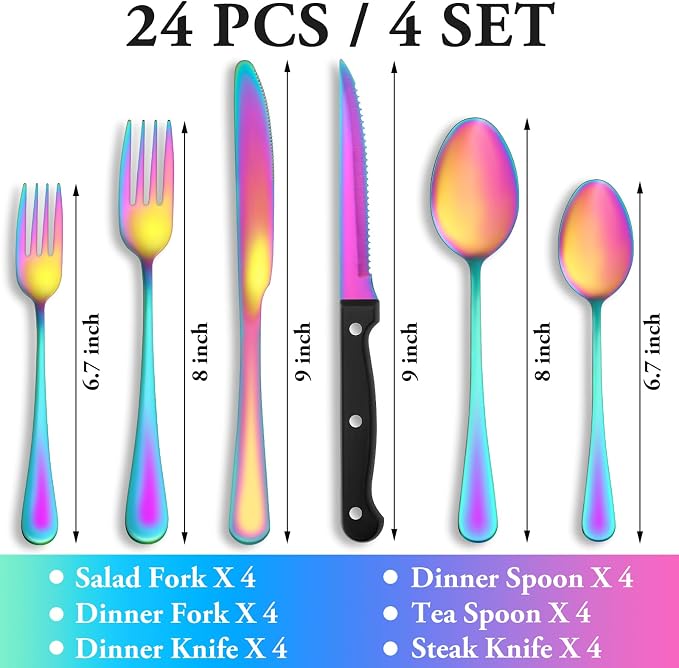 24 Pcs Rainbow Silverware Set - Image 2