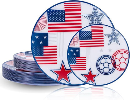 20 Red and Blue Plastic Soccer Plates, Disposable Plates by I00000