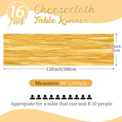 16 Pack Gold Cheesecloth Table Runners 20x120 Inch Gauze Table Runner 10FT - Image 2