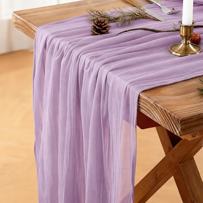 Cheesecloth Table Runner, 120 Inch 10 FT, Lilac | 1 Pack, 35x120 Inches Boho by Mkobon