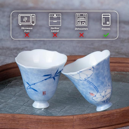 KAMMAK Ceramic Tea Cups Set of 2, 2.4 oz, Vintage Small Teacups, 669N | Hand - Image 2