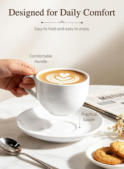 Porcelain Coffee Cups Set with Saucer, 6 Ounce, - Image 6