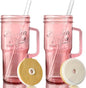 ANOTION Glass Cups with Handle, 24oz Glass Cups with Lids and Straws Travel by ANOTION