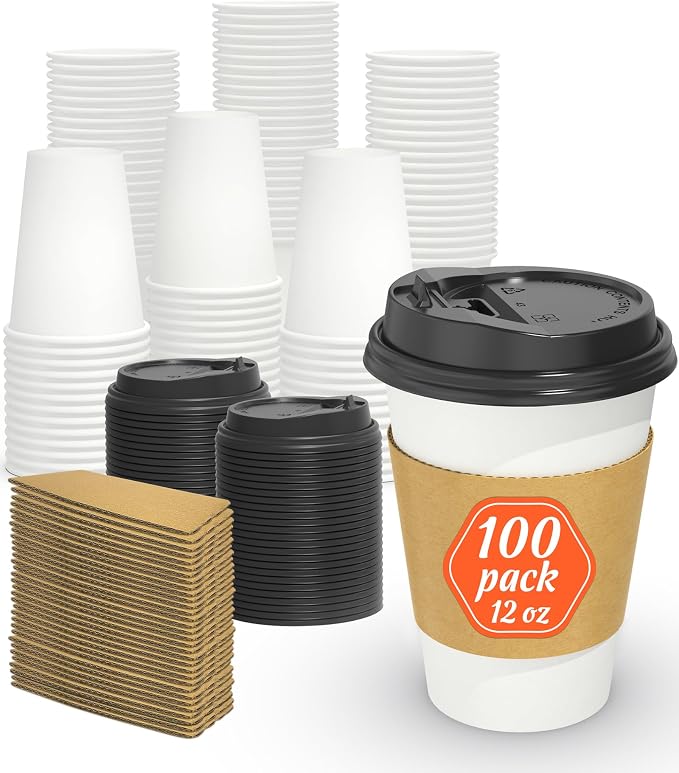 Dealusy 100 Pack 12 oz Disposable Coffee Cups by Dealusy