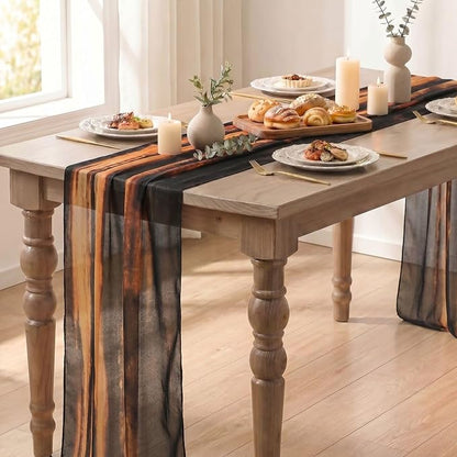 Artoid Mode Boho Caramel Stripes Fall Chiffon Table Runner 120 Inches 10FT - Image 4