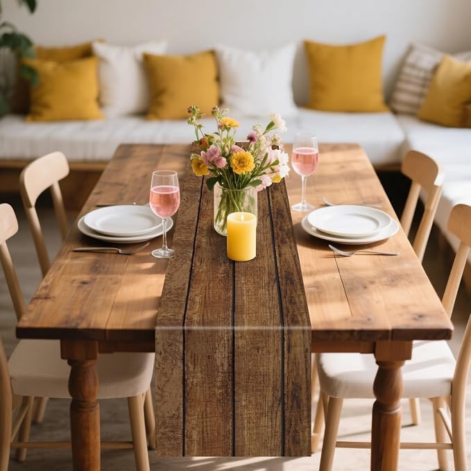 6Pcs Rustic Table Runner Brown Wood Grain Country Table Runner Table Cloth - Image 7