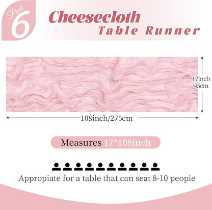 6 Pack Light Pink Cheesecloth Table Runner, 17 x 108 Inch, Gauze Cheese Cloth - Image 2
