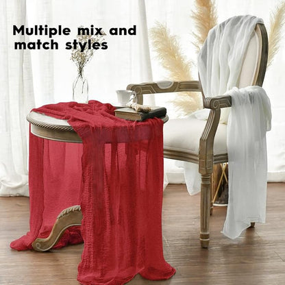 Artoid Mode Boho Gauze Red 3 Pieces Wedding Table Runner, 120 Inch Cheesecloth - Image 4