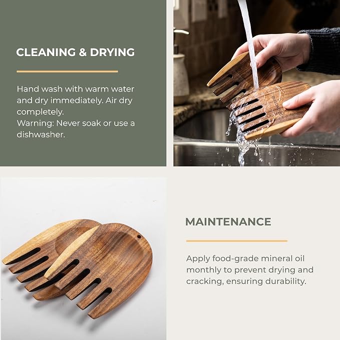 muso eood Acacia Salad Hands, Wooden Salad Tongs, 1 Pair | - Image 5