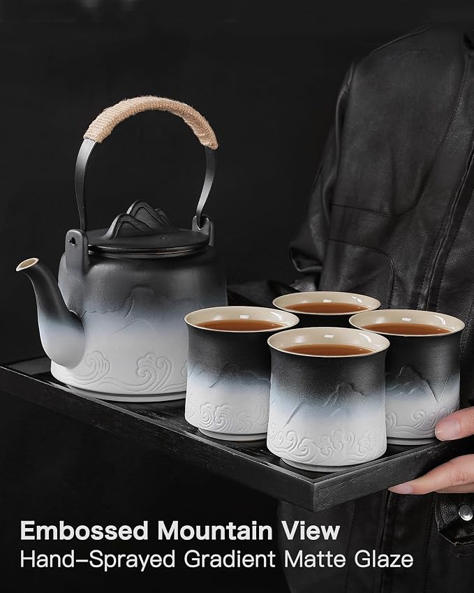 ZENS Japanese Tea Set with 4 Cups, 33.8oz Ceramic Infuser Pot - Image 8