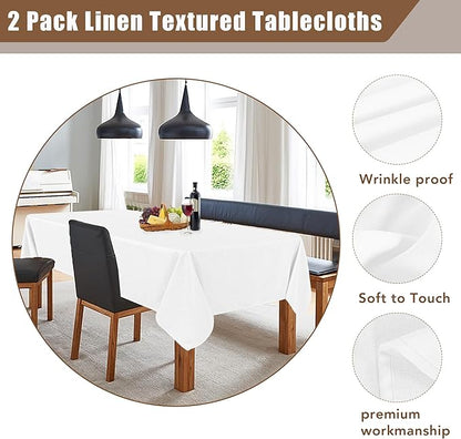 Fitable Linen Textured Tablecloths 2 Pack, Faux Burlap Rectangle Table Clothes for 6 Foot Tables, Rustic Table Covers for Buffet, Banquet, Kitchen Dining, Party, Farmhouse (White, 54 x 108 Inch)