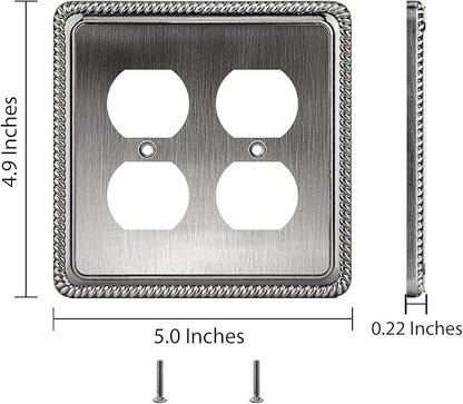 Henne Bery Rope Edge Decorative Wall Plate Switch Plate Outlet Cover (Double Duplex, Heirloom Silver)