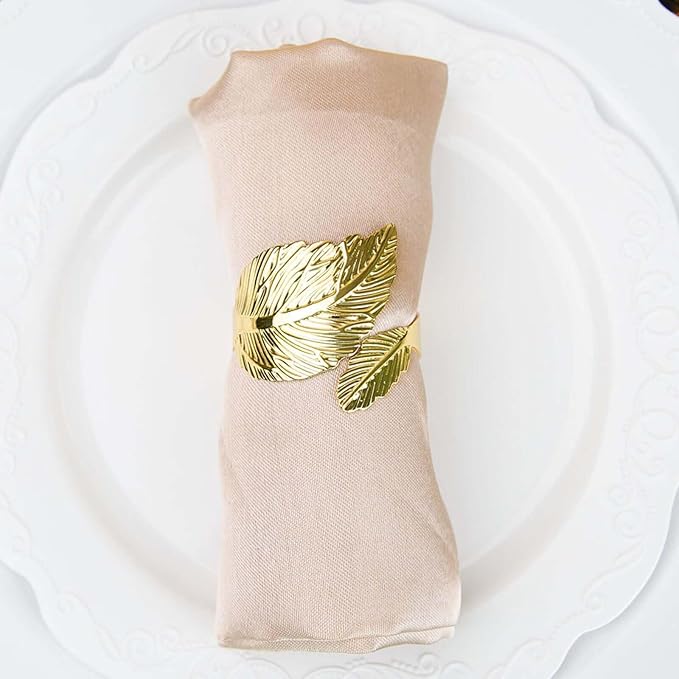 Efavormart 4 Pack | Metallic Gold Ornate Leaf Napkin Rings, Linen Napkin Holders by efavormart