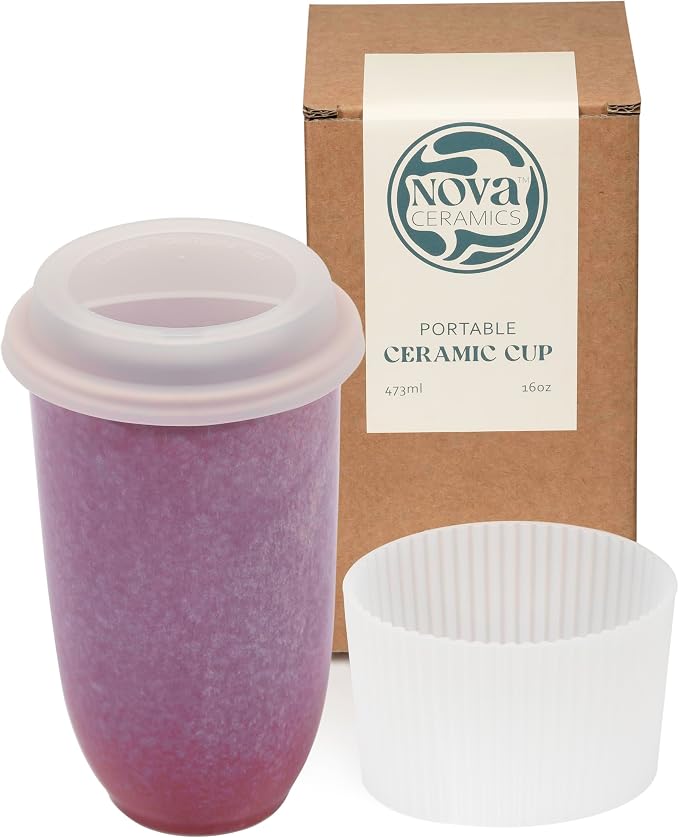 NOVA CERAMICS Coffee Travel Mug – Cup Holder Friendly Travel Mug– Microwave & by NovaCeramics