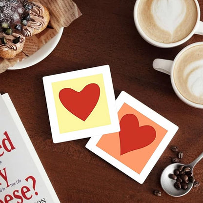 MAYCARI Love Hearts Printed Coasters Set of 6 Cork Backed Minimalist Aesthetic Coasters with Metal Holder Ceramic Surface Drink Cup Mats for Tabletop Protection Desk Decoration Valentine's Day Gifts