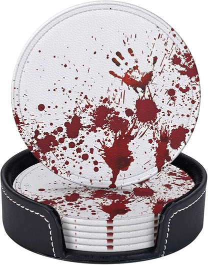 6 Pcs Halloween Haunted House Decoration Scary Bloody Handprint Leather Coasters by CAPVKING
