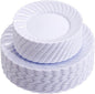 U-QE 100 Pieces White Plastic Plates - Premium White Disposable Plates for Wedding and Party Use Including 50PCS 9 '' Dinner Plate & 50PCS 6.5 '' Dessert Plate