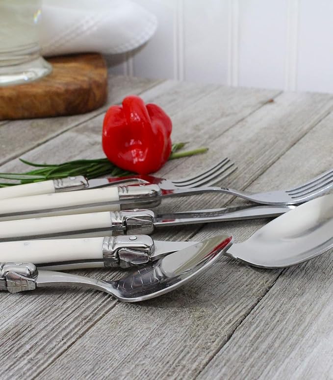 French Home Laguiole 20 Piece Flatware Set – Stainless Steel Flatware Set for 4 – Luxurious Ivory-Colored Utensil Set with Knives, Spoons and Forks