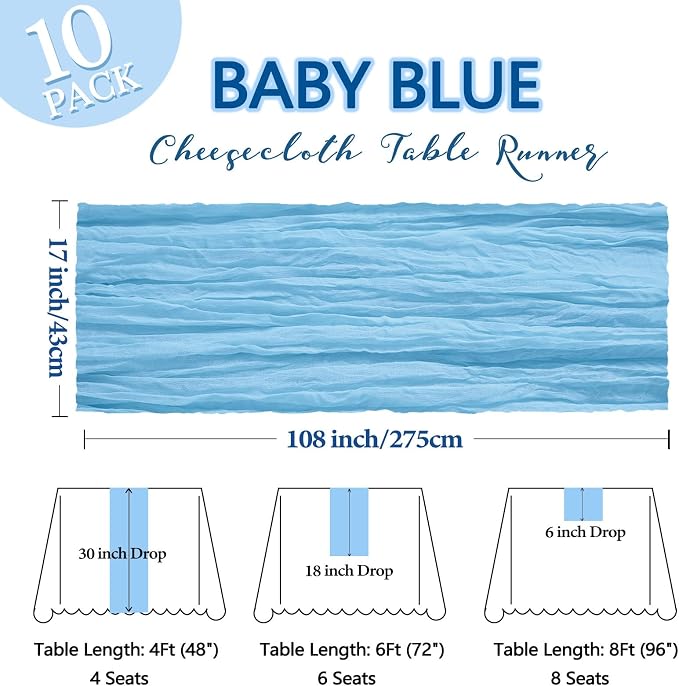 10 Pack 17 x 108 Inch Baby Blue Table Runner Cheesecloth | Gauze Cheese Cloth - Image 2