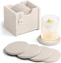 Fluxynara Felt Coasters with Holder, Oatmeal | Round Felt Coasters, by FLUXYNARA