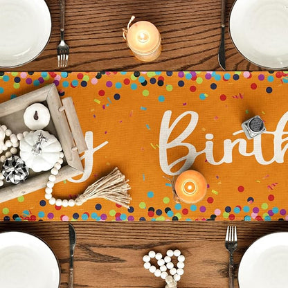 Artoid Mode Polka Dot Orange Happy Birthday Table Runner, Seasonal Fall - Image 7