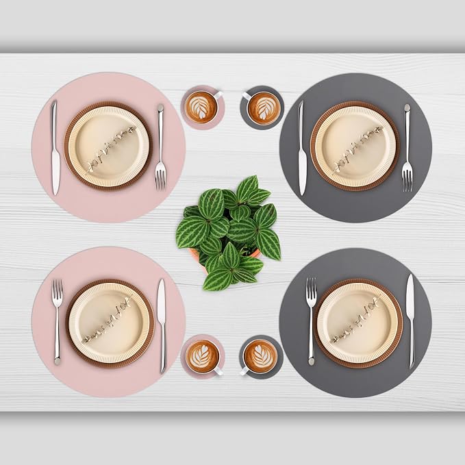 Myir JUN 15 Inches Round Placemats Set of 6 Faux Leather Place Mats | - Image 2